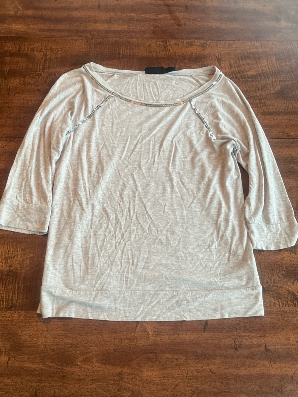 Vintage The Limited Gray Sequin Trim Top Med Made USA Y2K 3/4 Sleeve Top Chic